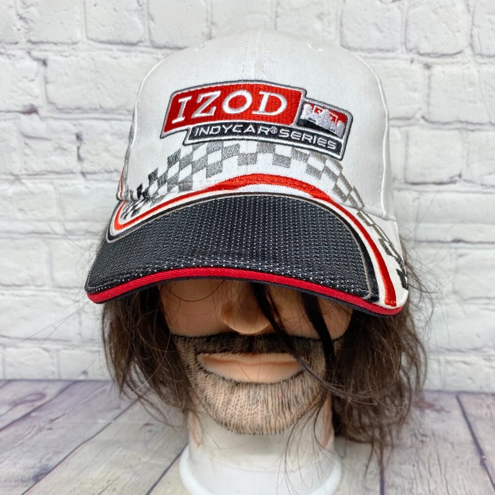 IZOD Indy Car Series Racing Hat Cap Strap Back White Black Checkered Flag Racer